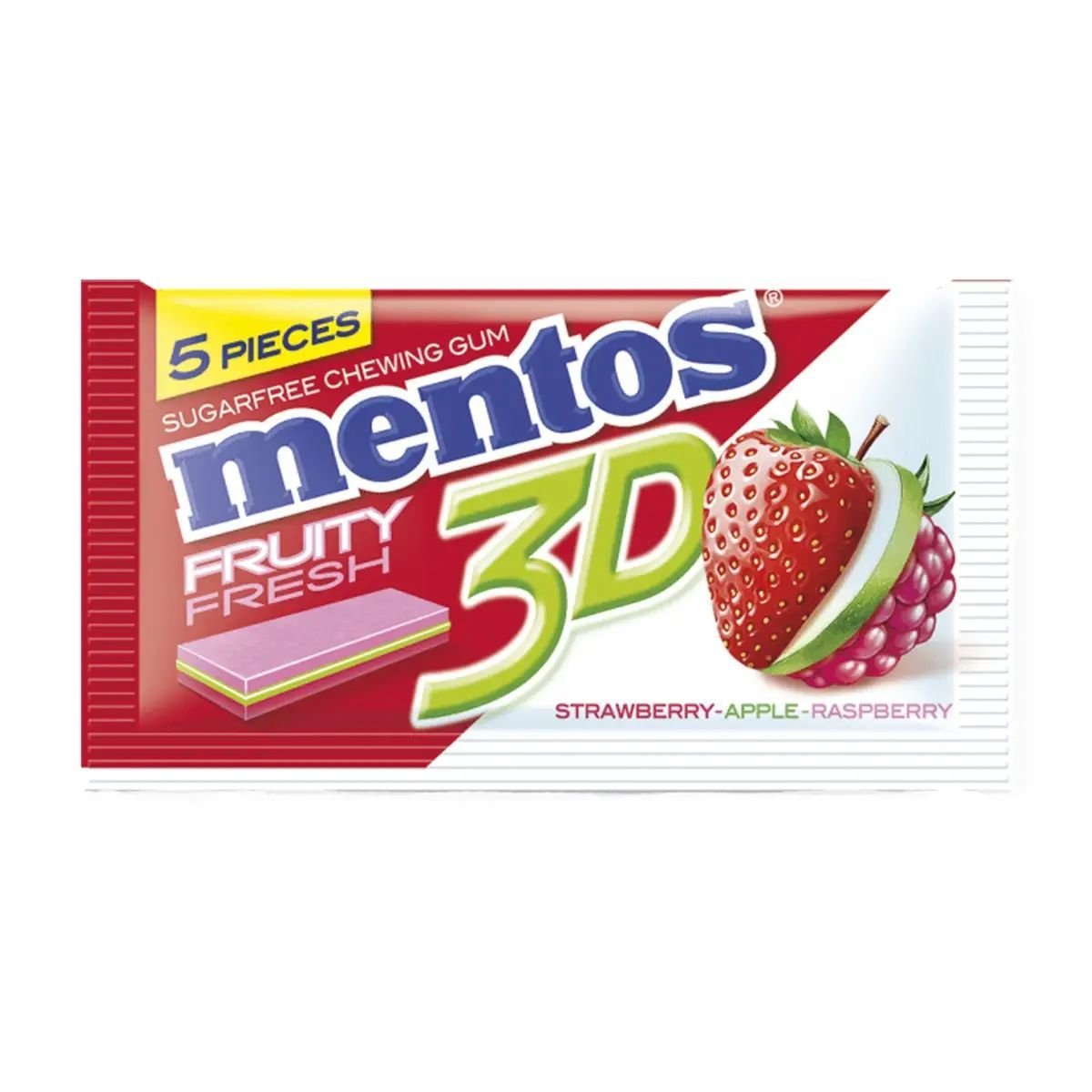 67bdcf9e51bdfa0330957ab8.jpg Mentos 3D Strawberry Apple & Raspberry Sugar Free Gums, 8.5g - Image 1