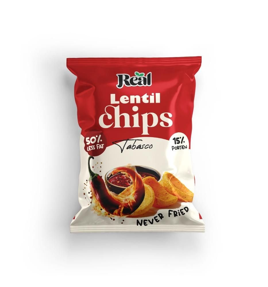 6821c488dbe737c7ef0e72d7.jpg Real Nutrition Lentil Chips Tabasco 60 Gm - Image 1