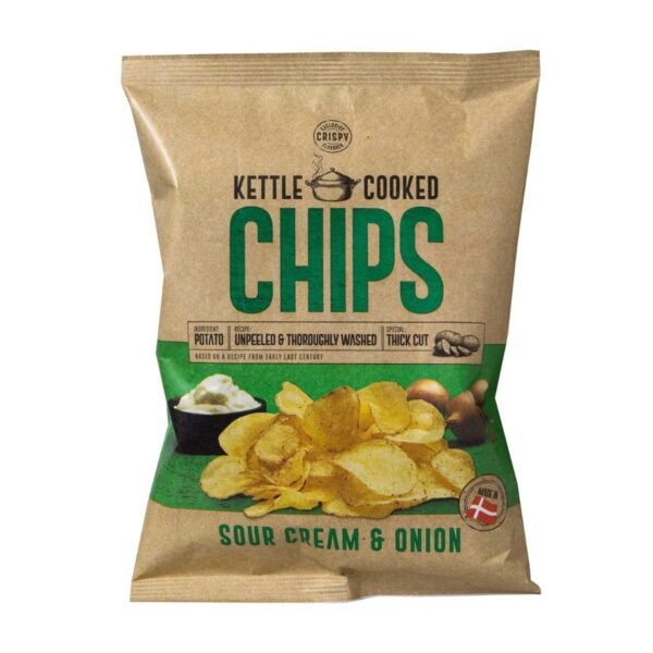 Kettle Cooked Chips With Sour Cream & Onion, Denmark, 150g