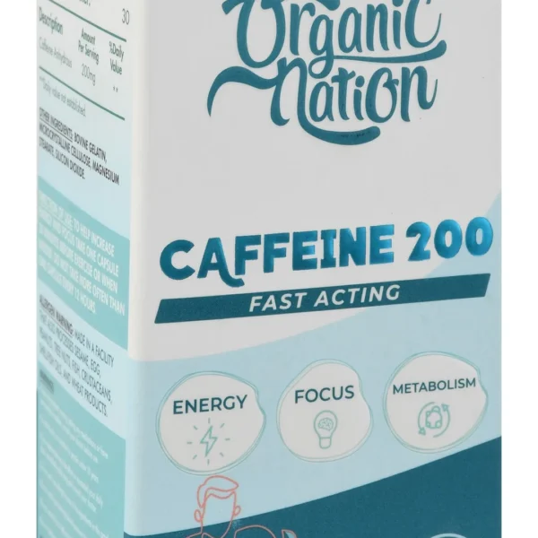Organic Nation 200mg Caffeine Anhydrous Healthy Energy, Focus & Metabolism Support Supplement