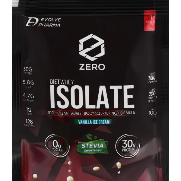 Zero 30g Isolated Whey Protein Sachet Vanilla Ice Cream Flavor with Stevia - sugar free