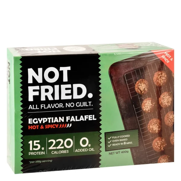 Not Fried Frozen Fully Cooked Hot & Spicy Egyptian Falafel - GMO free, soy free, no added oils