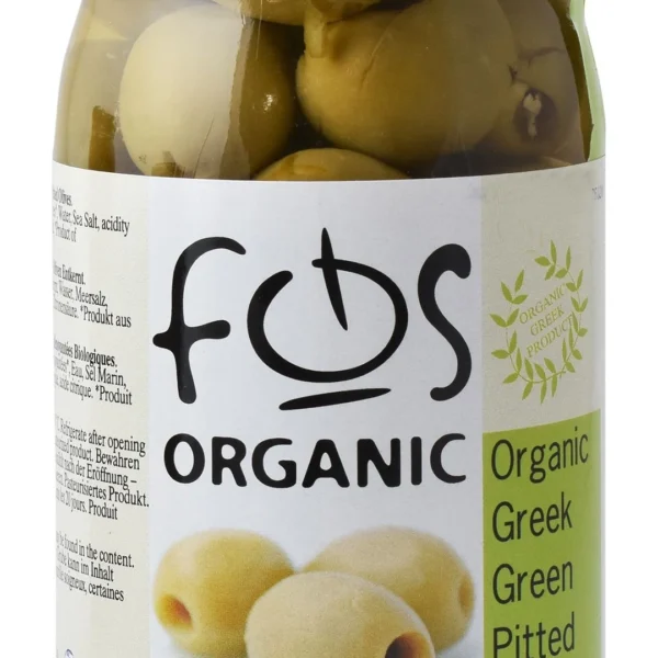 Fos Organic Greek Green Pitted Olives in Brine