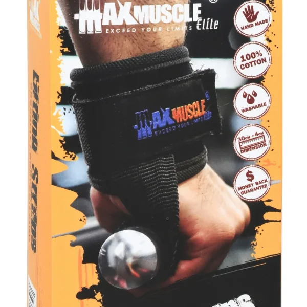 Max Muscle Black Cotton Lifting Straps with Wrist Band