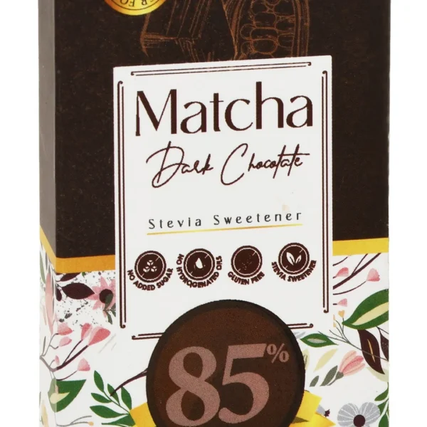 Dr. Baby Organic 85% Dark Chocolate Bar with Stevia & Matcha - no added sugar, gluten free, hydrogenated oils free