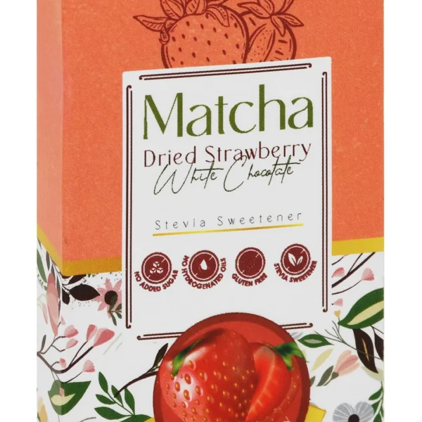 Dr. Baby Organic White Chocolate Bar with Stevia, Matcha & Dried Strawberry - no added sugar, gluten free, hydrogenated oils free