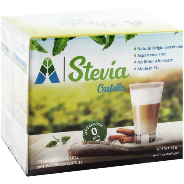 Stevia Castello Natural Sweetener (60 Sachets) - aspartame free, calorie free, gluten free