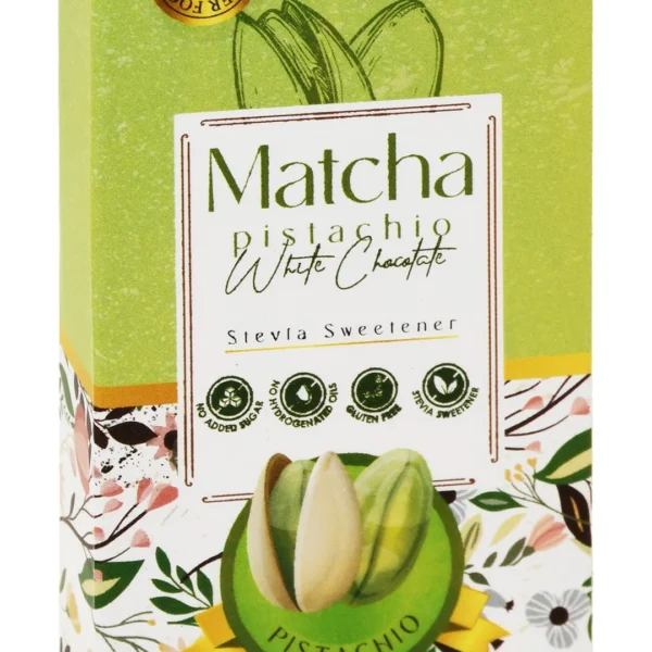 Dr. Baby Organic White Chocolate Bar with Stevia, Matcha & Pistachio - no added sugar, gluten free, hydrogenated oils free