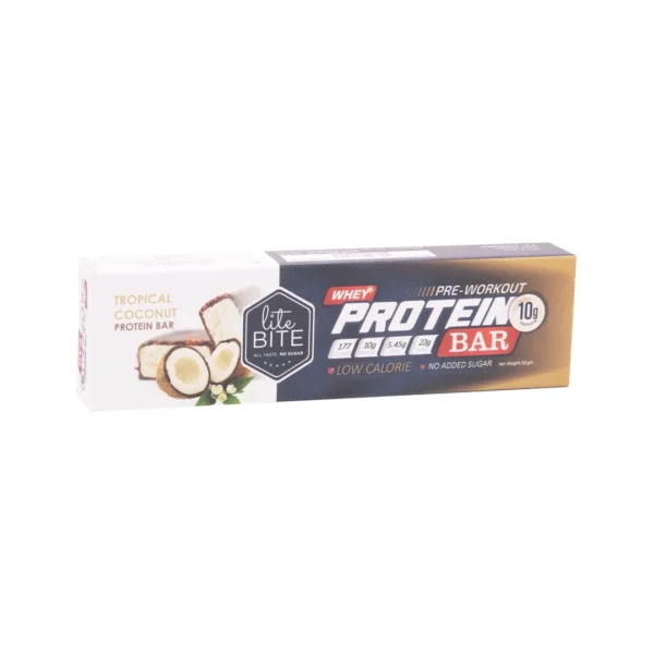 Lite Bite 10g Whey Protein Bar Tropical Coconut Flavor - no added sugar, low calorie