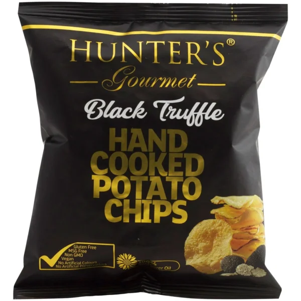 Hunter's Gourmet Hand Cooked Potato Chips Black Truffle Flavor - vegan, MSG free, gluten free