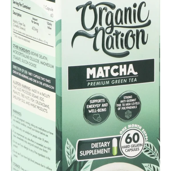 Organic Nation 450mg Matcha Green Tea Antioxidant & Energy Support Supplement