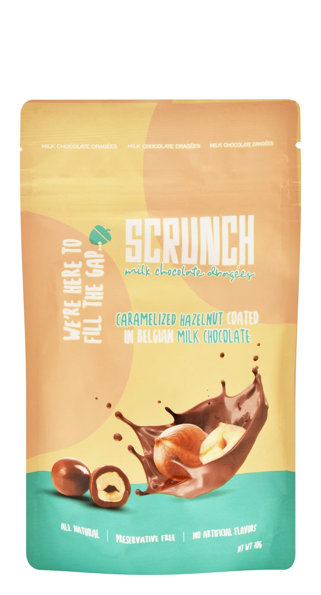 779ce98d-8e80-4d92-81f3-5d40b802dad1de9dd0e7dd703662fde16fdd1df76ef6_DSC_0106 Scrunch Caramelized Hazelnut Coated with Belgian Milk Chocolate - preservatives free, gluten free & artificial flavors free - Image 1