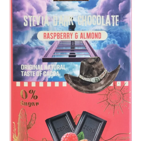 Zero Dark Chocolate Slab with Stevia, Raspberry & Almond - vegan, sugar free, gluten free
