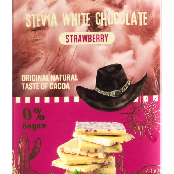 Zero White Chocolate Slab with Stevia & Dried Strawberry - vegan, no added sugar, gluten free