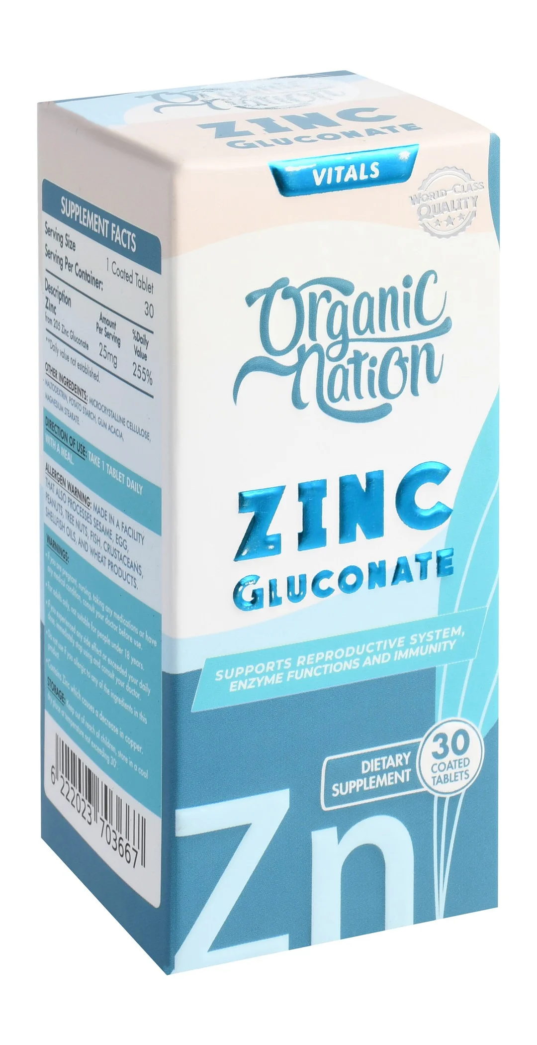 8a9c9f6c-3c00-40a1-a41d-ed873b49532f7bd7c77b371ad77c8232fc8222d425e2_DSC_0009 Organic Nation Vitals 25mg Zinc Gluconate Reproductive & Immunity System Support Supplement - الصورة 1