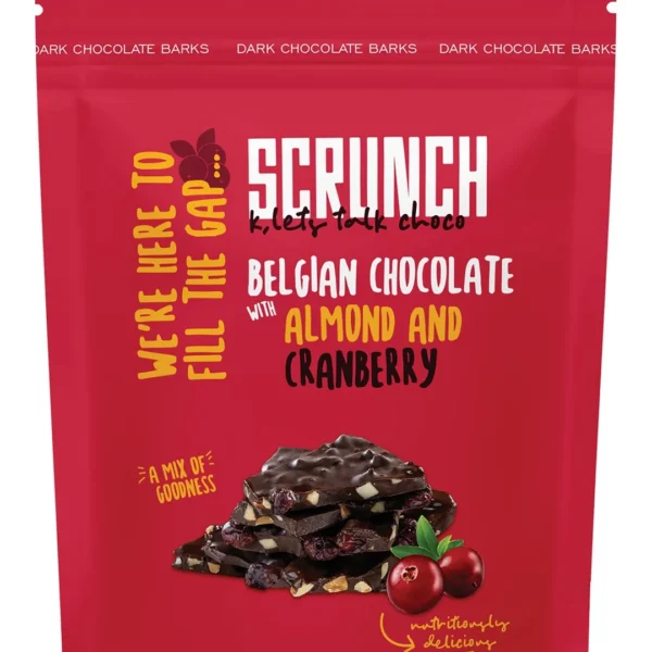 Scrunch Belgian 70% Dark Chocolate with Almond & Cranberry - vegan, gluten free, preservatives free