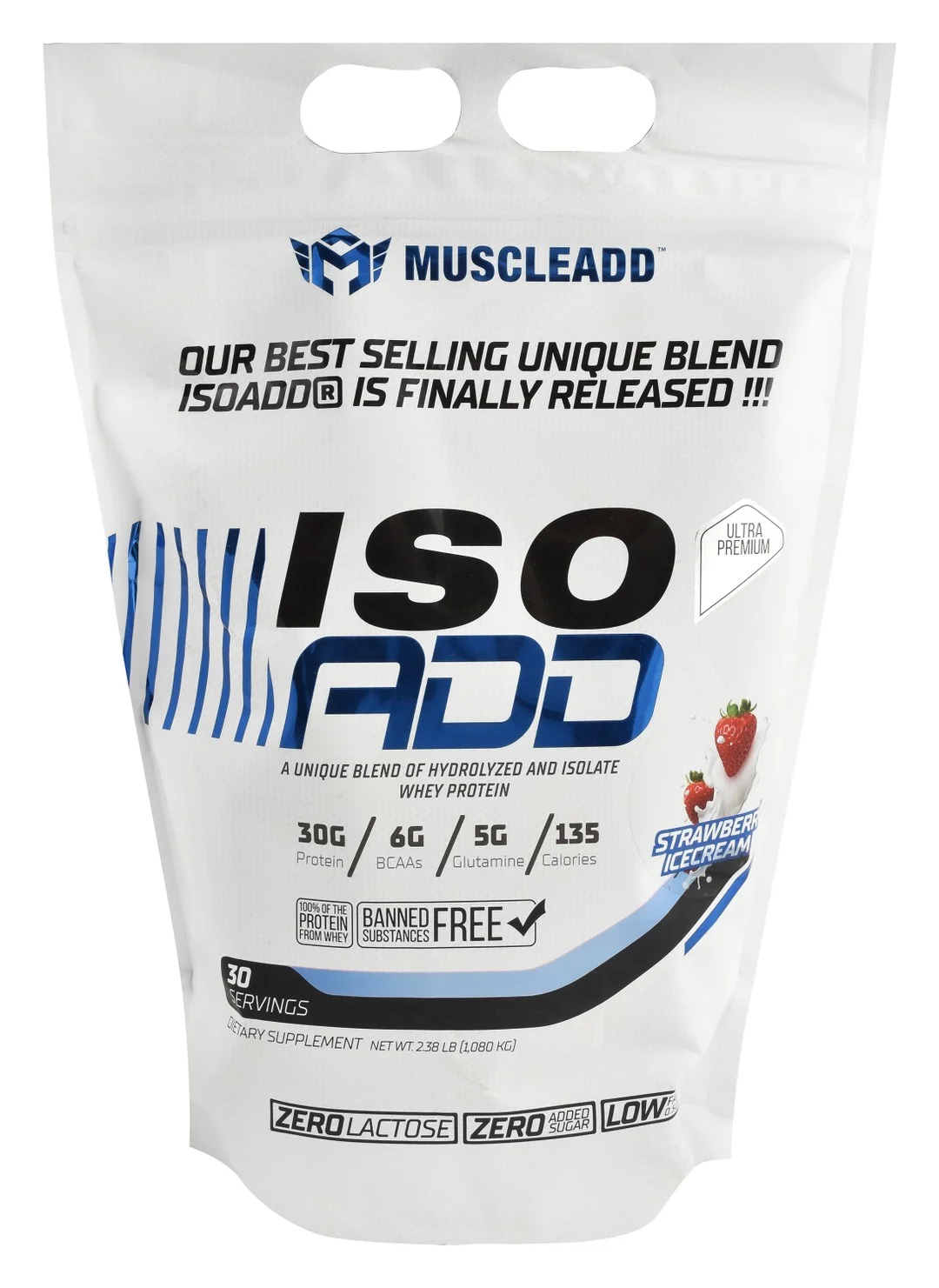 9e568081-64ab-4a00-8717-e2c8c928bed060b62f2a764f8565a7634a4915694a25_DSC_0013 Muscleadd Iso Add Low Fat Hydrolyzed & Isolate Whey Protein Powder Strawberry Ice Cream Flavor - banned substances free, lactose free, no added sugar - الصورة 1