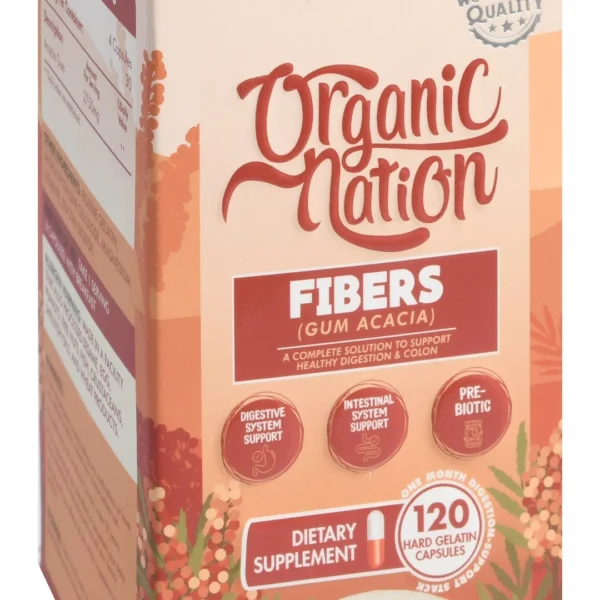 Organic Nation Fibers 2750mg Gum Acacia Digestive & Intestinal Support Supplement with Prebiotics