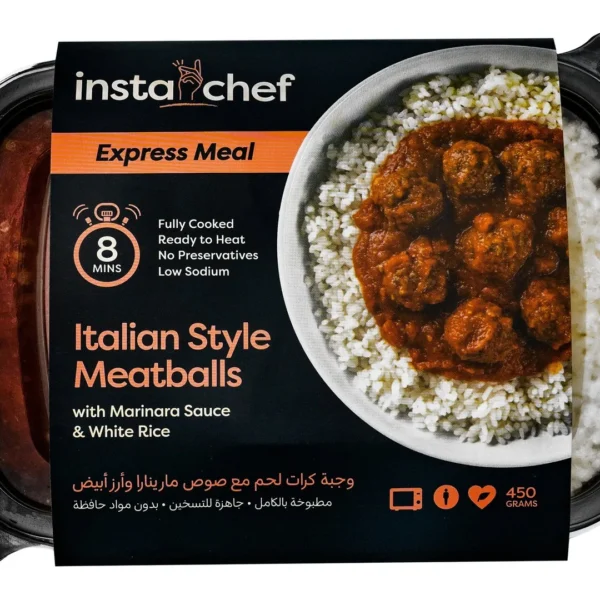 Instachef Cooked Italian Style Meatballs with Marinara Sauce & White Rice - preservatives free, low sodium