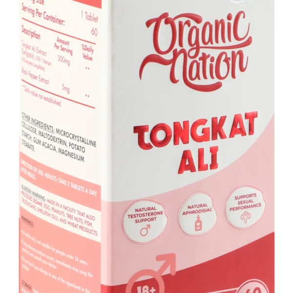 Organic Nation 300mg Tongkat Ali Extract Natural Testosterone, Aphrodisiac & Sexual Performance Support Supplement with Black Pepper Extract (18+ Years)