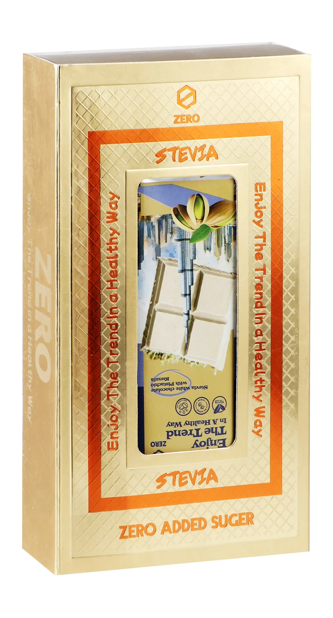 d7ba1b6d-592e-4694-aa8d-258a904ade41bb9ce0037fa1cf65b5dc403017bb0475_IMG_0189 Zero White Chocolate Slab with Stevia, Pistachio & Kunafa - no added sugar - Image 1