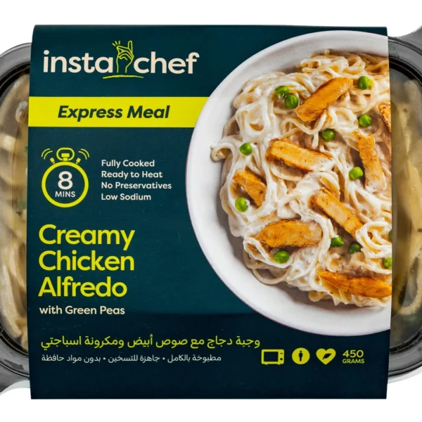Instachef Cooked Creamy Chicken Alfredo with Green Peas - preservatives free, low sodium