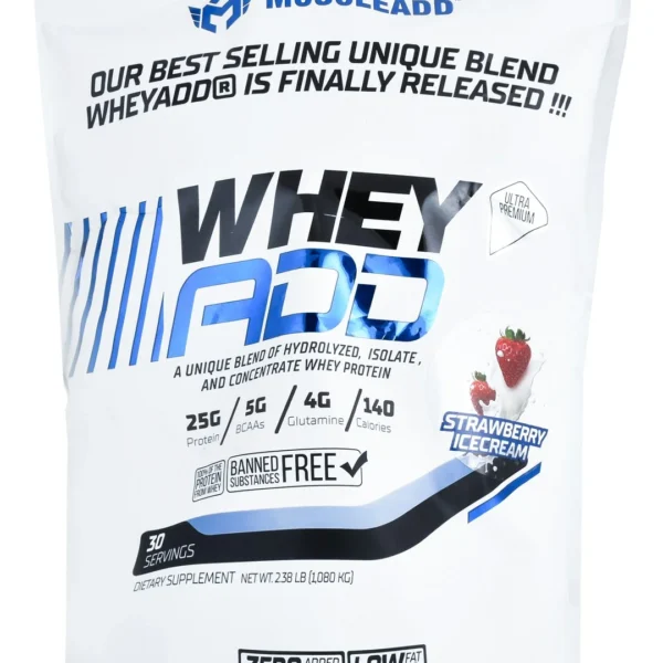 Muscleadd Low Fat Whey Protein Powder Strawberry Ice Cream Flavor - banned substances free, no added sugar