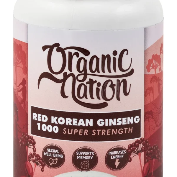 Organic Nation 1000mg Super Strength Red Korean Ginseng Supplement for Energy & Memory Health - vegan, GMO free