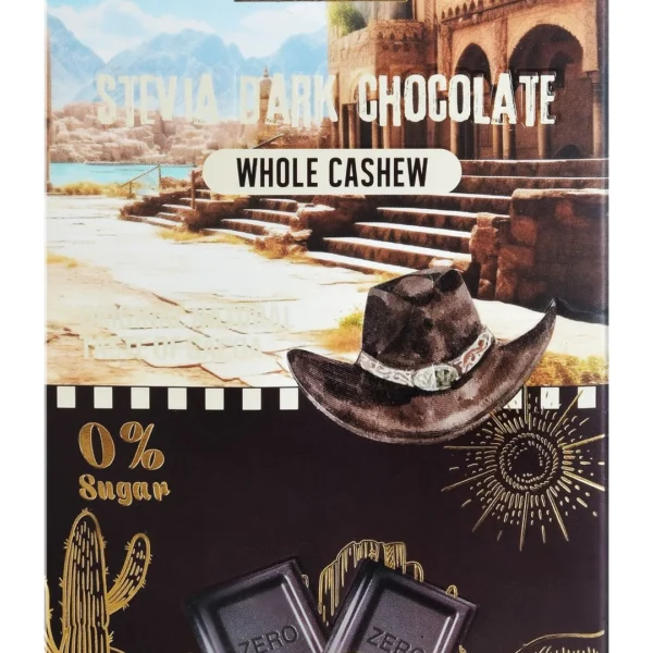 Zero Dark Chocolate Slab with Stevia & Whole Cashew - vegan, sugar free, gluten free
